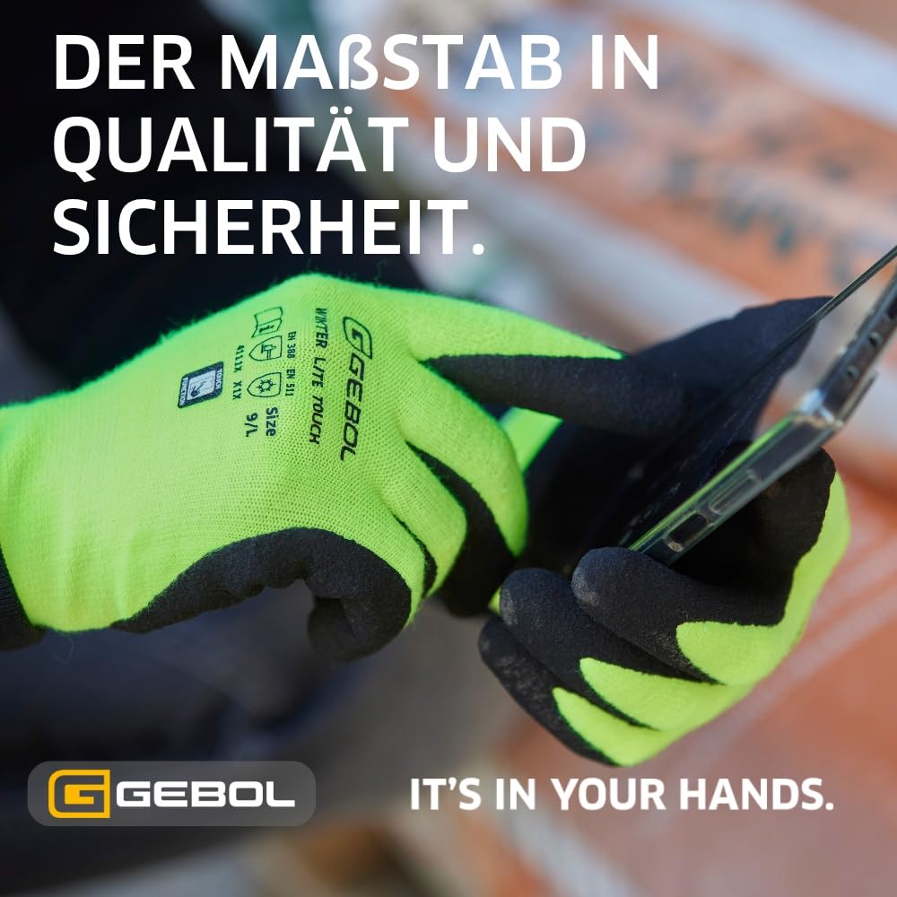 Gebol Worker Pro Thermo | maat L (maat 9) | lederen werkhandschoenen met koude-isolerende voering | waterafstotende winterhandschoenen | eenvoudig uit en aan te trekken | voor heren | geel wit | 1