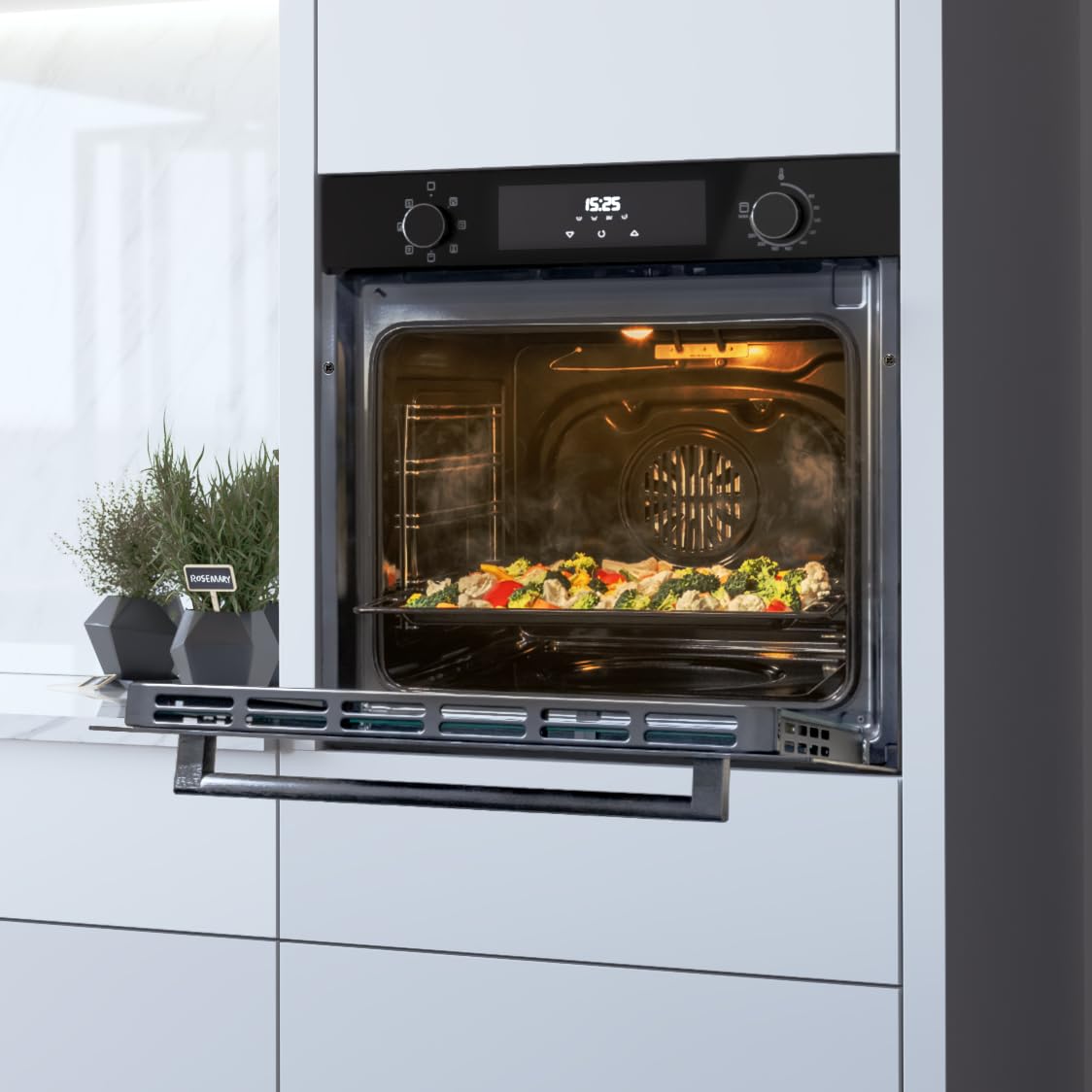 Cecotec Piekarnik wielofunkcyjny Wbudowany 60cm Bolero Hexa M226000 Glass Black A. 2800W, 72L, 7 funkcji, tryb Grill, Fan Assisted Grill, Tryb konwekcji, Defrost, Steam Base X2, Steam EasyClean i