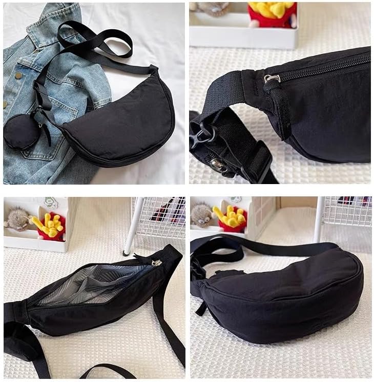Nylon Crescent Crossbody Bag for Women Purses Trendy Men,Small Travel Sling Bag Hobo - Image 6