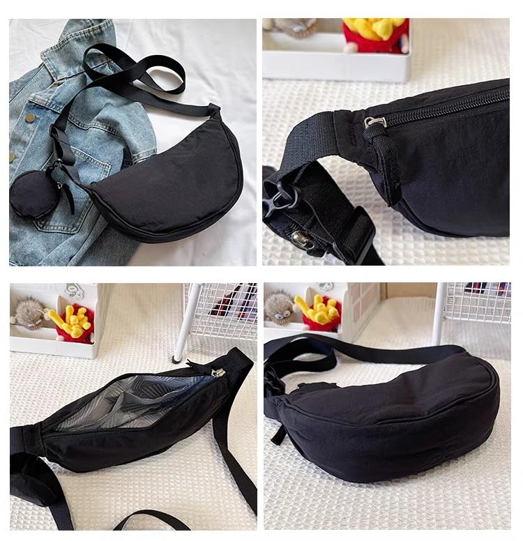 Image of Nylon Crescent Crossbody Bag for Women Purses Trendy Men,Small Travel Sling Bag Hobo