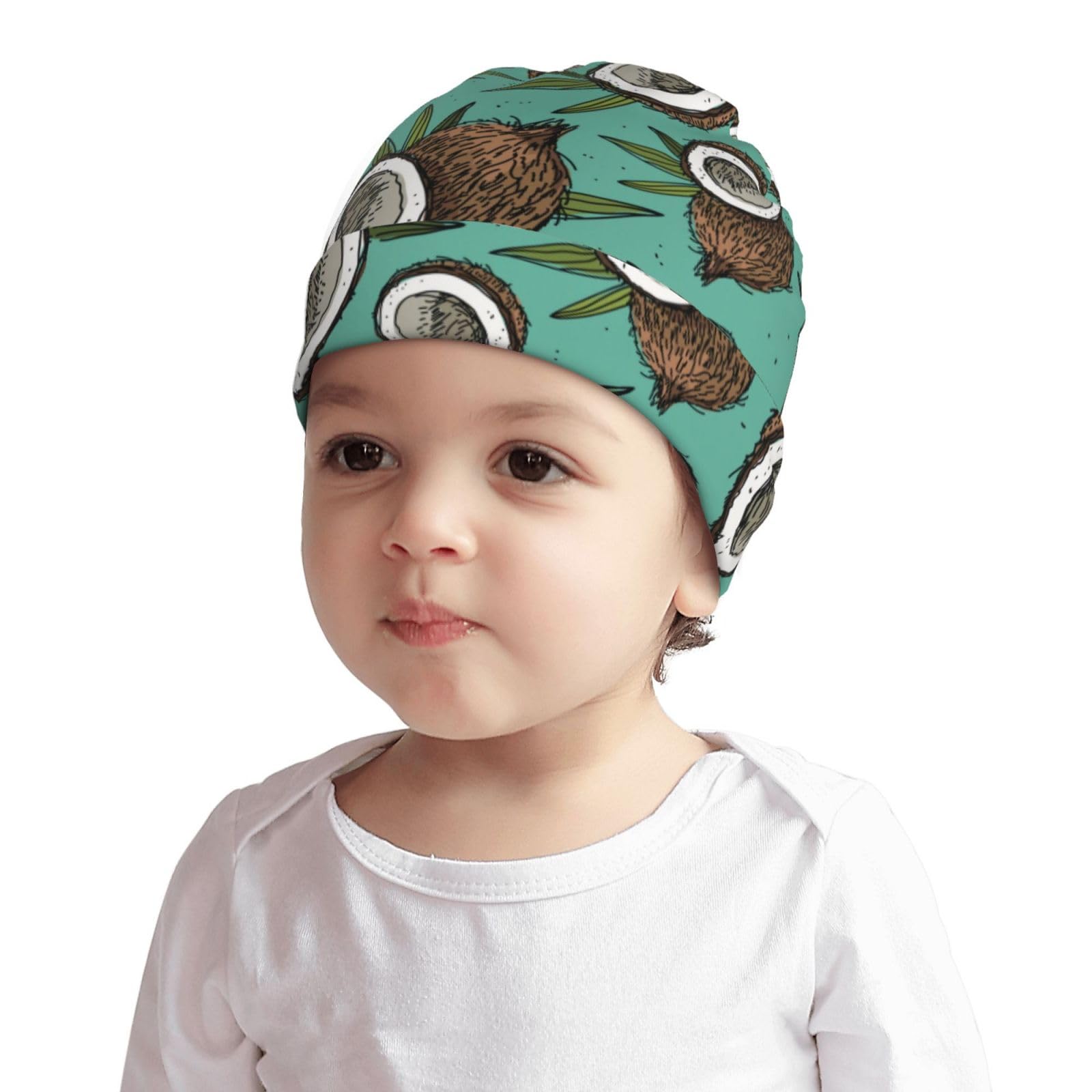 Rqzwdq Tropical Fruit of Coconut Pattern Kids Beanie Hats Warm Knit Beanie Cap Skull Caps Gifts Decor for Boys Girls White