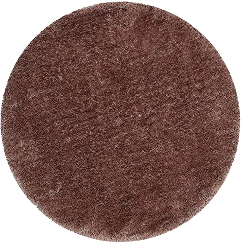 Image of Premium Round Shaggy Carpet Plain Fur Rugs Home and Living Room 5x5 Feet Microfiber & Polyster Modern Interior Floor Mat Brown