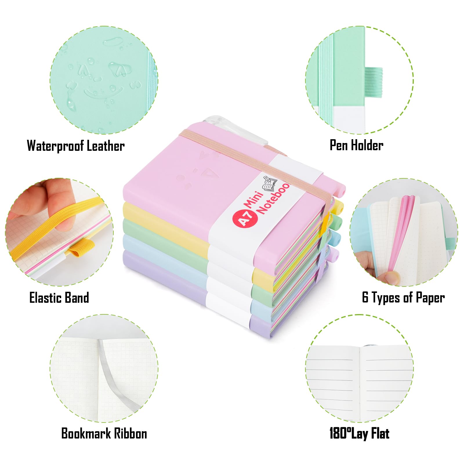 10 Piezas Libreta Pequeña, Cuaderno Pequeño Notas, A7 Libreta Bolsillo, Bloc de Notas Pequeño con Boligrafo, Mini Libretas Bonitas para Oficina,Escuela,Trabajo,Viaje,Regalo, 200 Páginas (B)