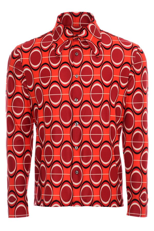 Mens 70s Red Orange Retro Geometric Long Sleeve Shirt –