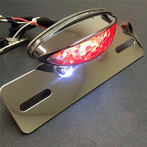 HONGK- Motorcycle Chrome Smoke LED Integrated All-in-one Taillight License Plate Light Plate Holder Compatible with ATV off-Road Suzuki Yamaha [B01BI87YKG]