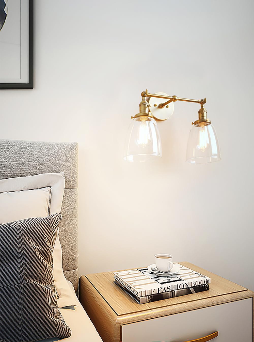 Pathson Réglable 2 Luminaires Applique Abat-jour en Verre Rétro Industrial Lampe Murale Plafonnier Rétro Eclairage(Ampoule Non Inclus) Antique