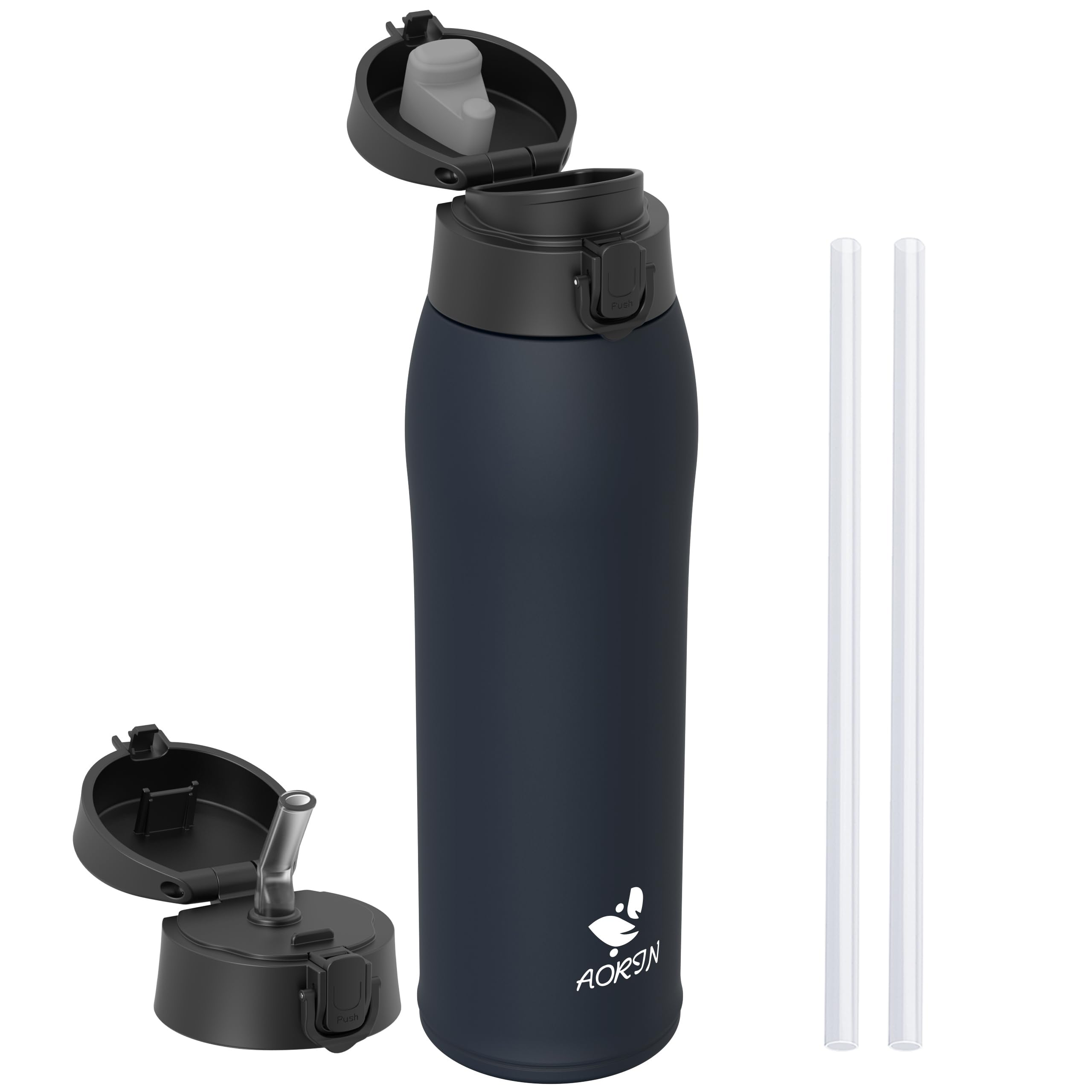 AORIN Botella Agua Acero Inoxidable 18/8 con 2 Tapas, 950ml Botella Agua Niños, Botella Térmica Anti-Fugas, Botella Gim…