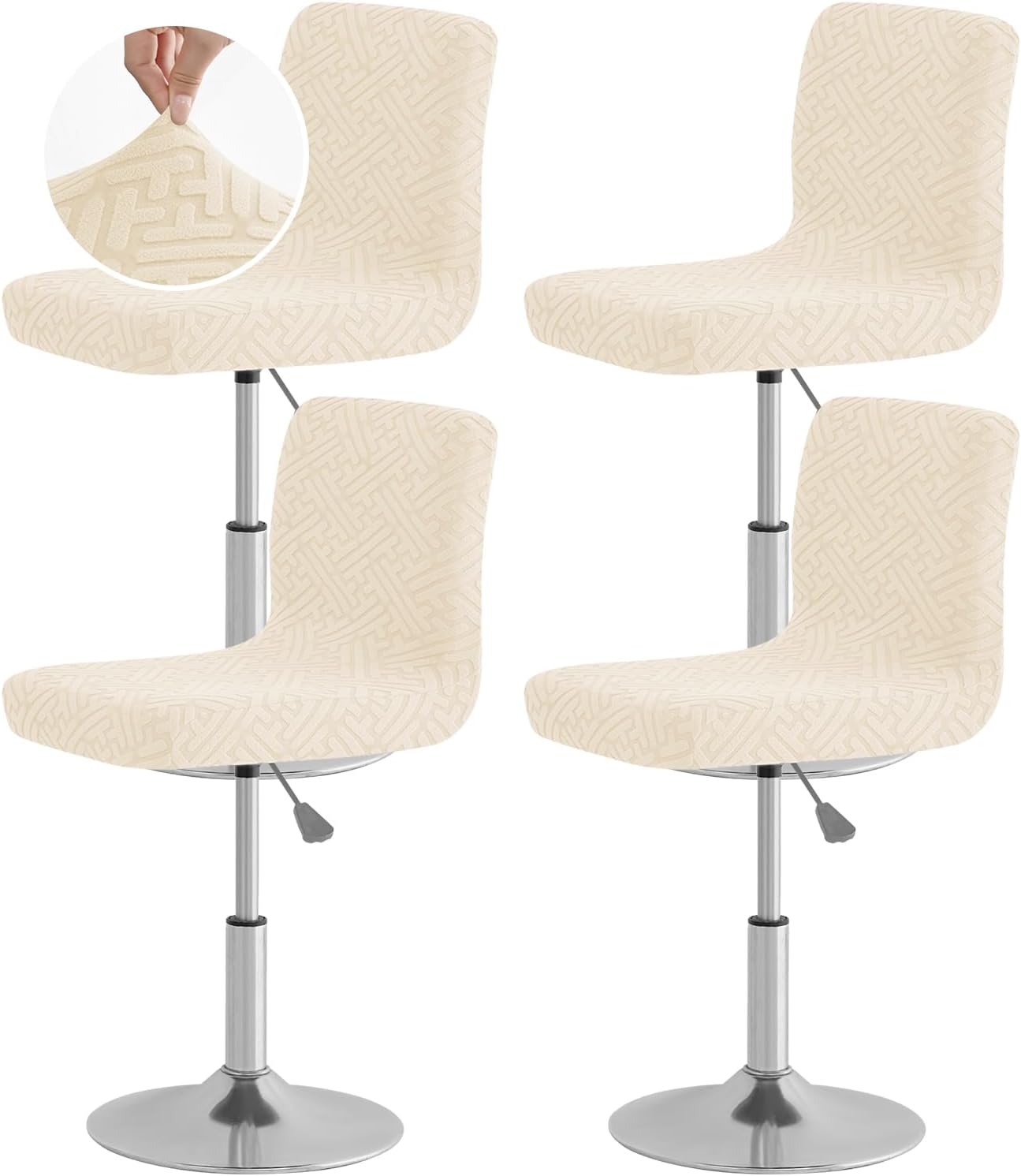 FUANGUI Bar Stool Covers with Backs, 4 Pack Stretch Bar Stool Chair Covers, Knitted Jacquard Bar Stool Covers,Washable Bar Chair Covers Swivel Barstool Slipcovers (Knitted Beige 01) Knitted Beige 01 4