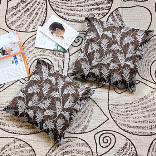 Image of Divine Casa Cushion Covers Set of 5 Rich Brown | 16x16 Inch Jacquard Sofa Cushion Covers | Decorative Leaf Pattern Throw Pillow Covers for Home Decor