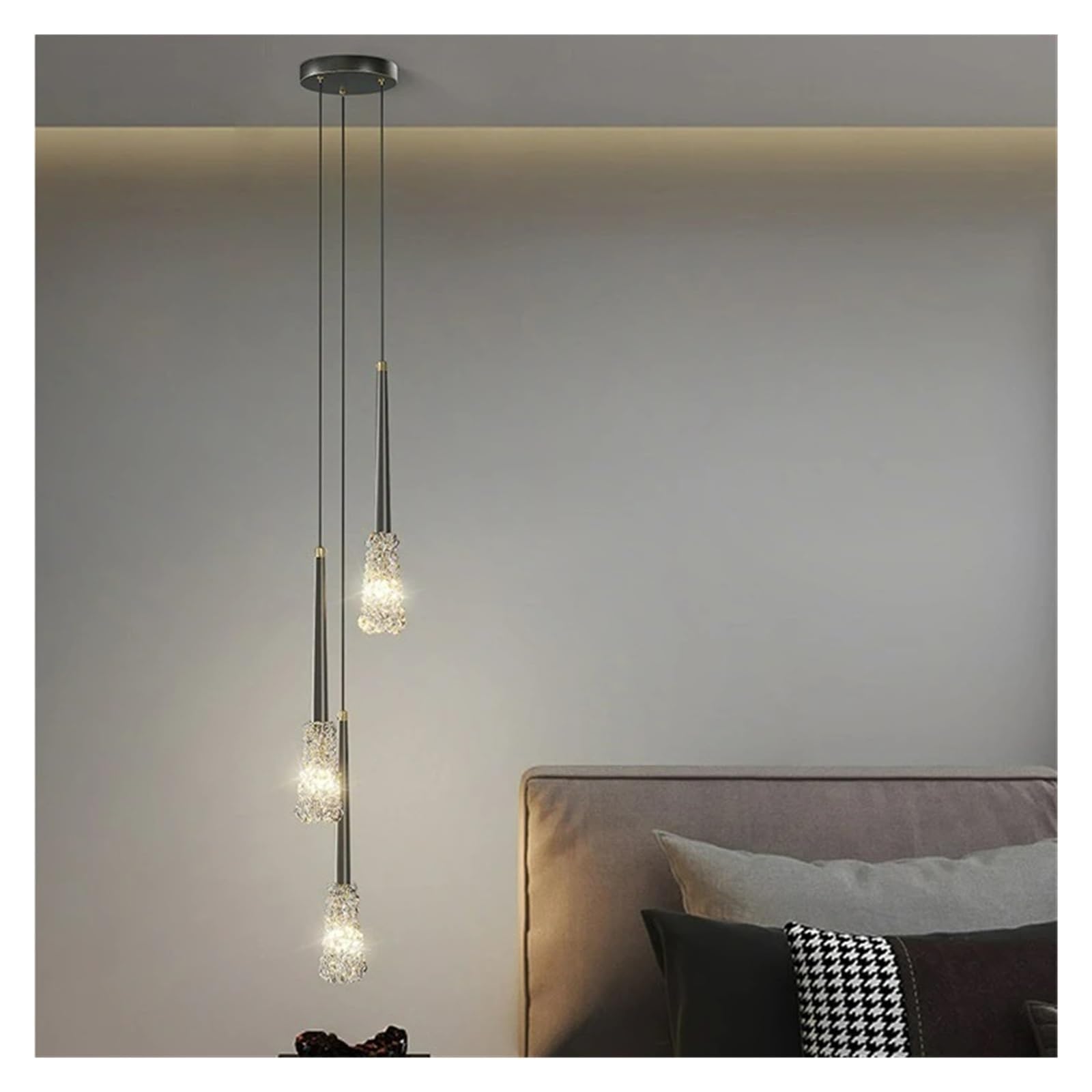 Olskfuh Onecolor Bedroom Bedside Crystal Chandelier Modern Luxury Restaurant Living Room Background Wall Simple Creative Copper Lighting,-3Head