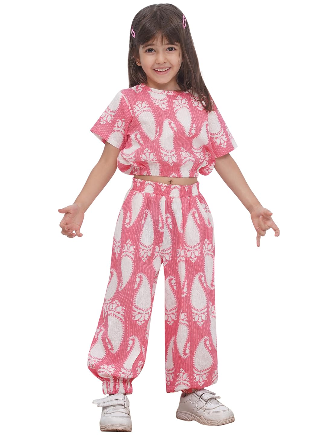 AJ DEZINES Kids Casual Wear Paisley Printed Cotton Top and Pant Clothing Set for Girls