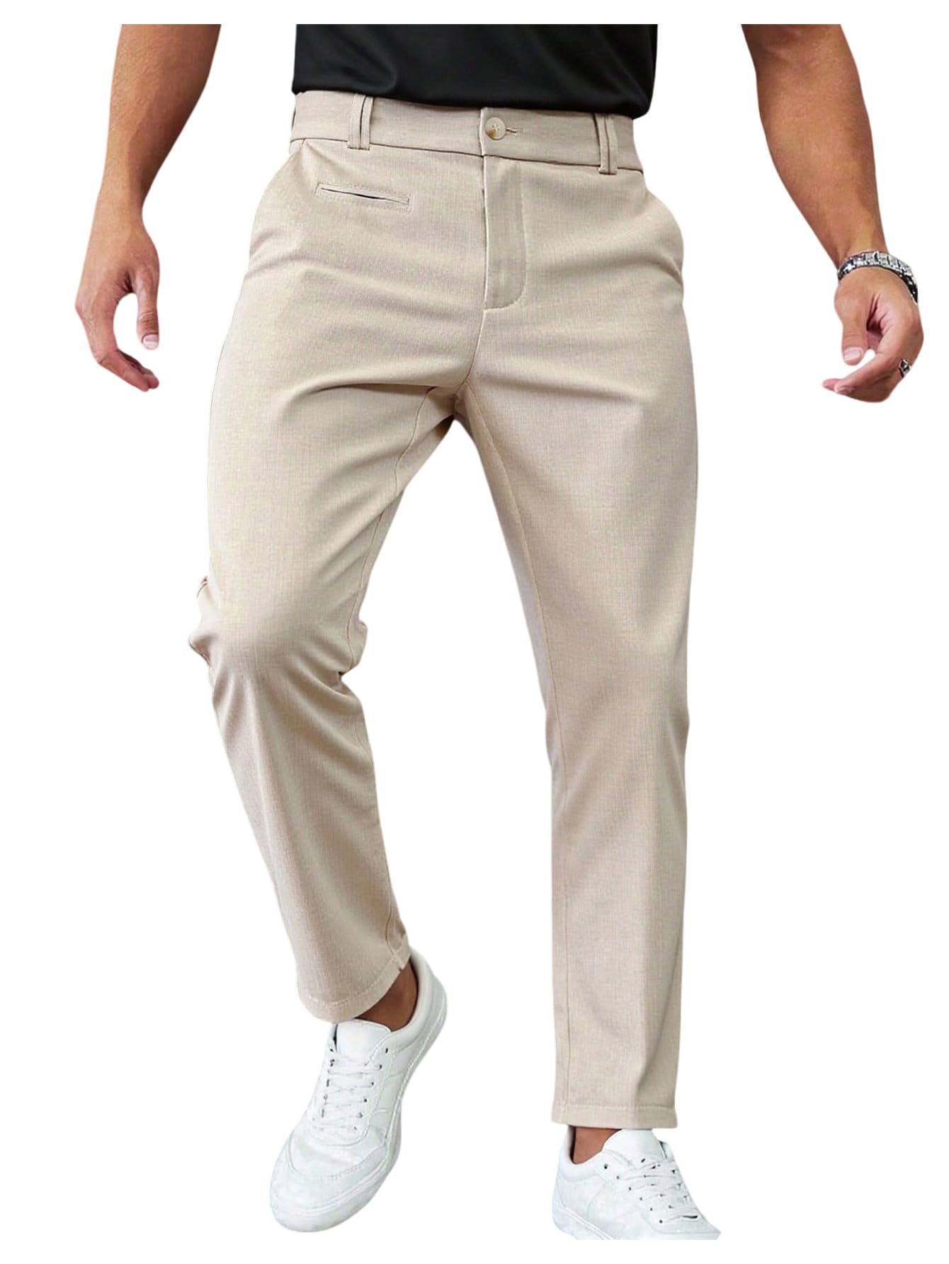 GORGLITTER Mens Zipper Fly Dress Pants Straight Leg Office Work Trousers with Pockets