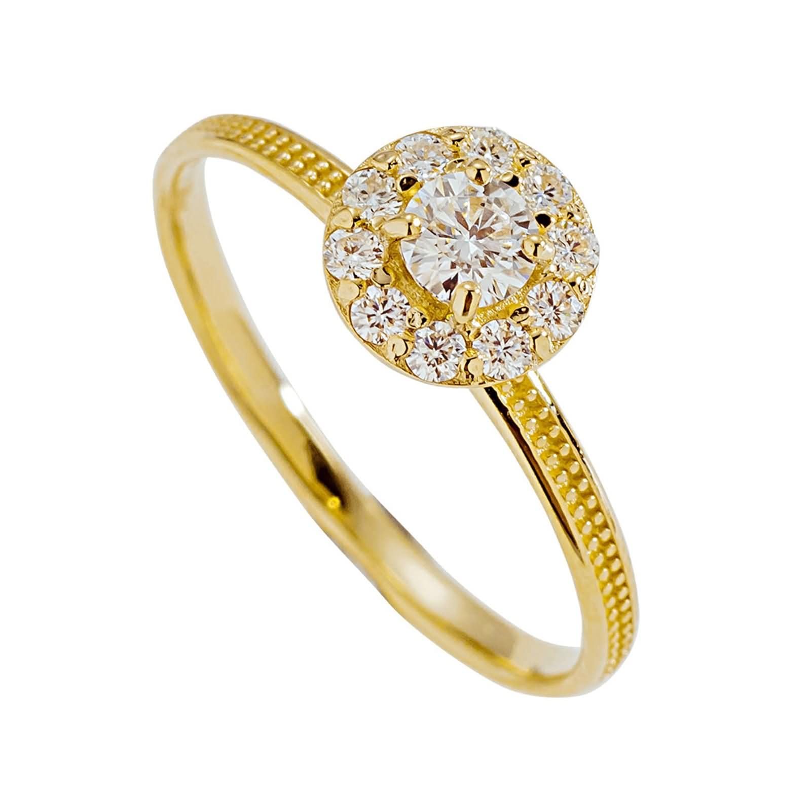 Beydodo Anillos de Matrimonio de Oro Amarillo de 9 14 18 K para Mujer con Flor con Moissanita, Anillos Mujer Alianzas Oro Amarillo