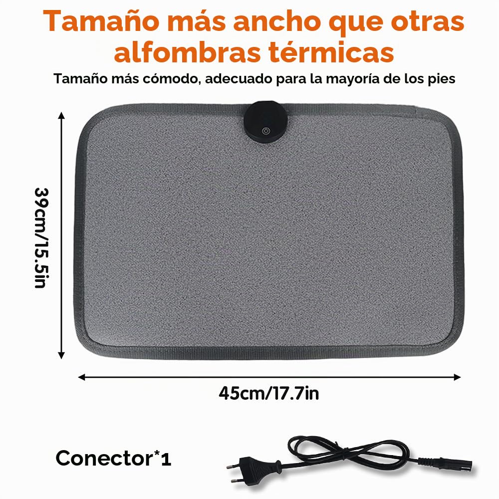Calienta Pies Electrico, 50 x 35 cm Calentador de Pies con Interruptor de Pie y 8 Niveles de Temperatura, Alfombrilla Suelo Térmica Eléctrica para Oficina Hogar