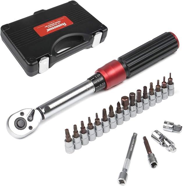 FOURROBBER Torque Wrench Set 1/4-inch Drive Click Dual-Direction Adjustable 90-Tooth Torque Wrench with Buckle 5-30Nm,Accuracy ± 3%