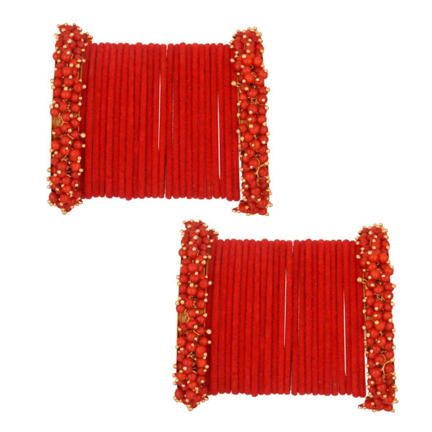 Efulgenz Indian Bangle Set Faux Pearls Beads Plain Velvet Bracelet Bangle Jewelry for Women