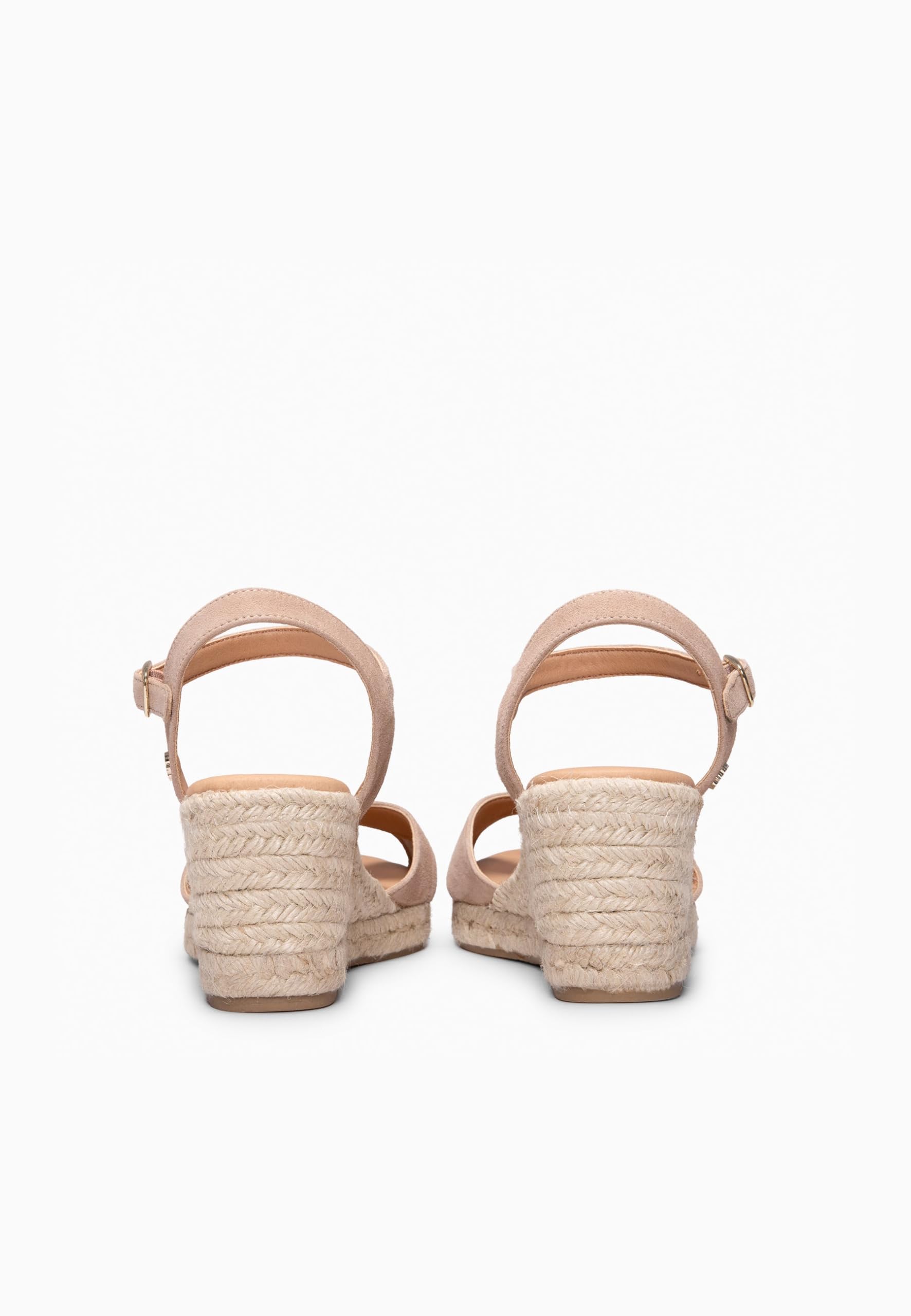 Sandalias con cuña de Esparto con Tiras Cruzadas de Piel y Plantilla de Gel Hecho en España