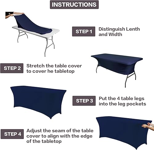 Miniatura 5 de IVAPUPU - Mantel de 6 pies para eventos ajustados rectangulares, funda elástica azul de mezclilla, cubiertas de mesa estirables, protector de mantel