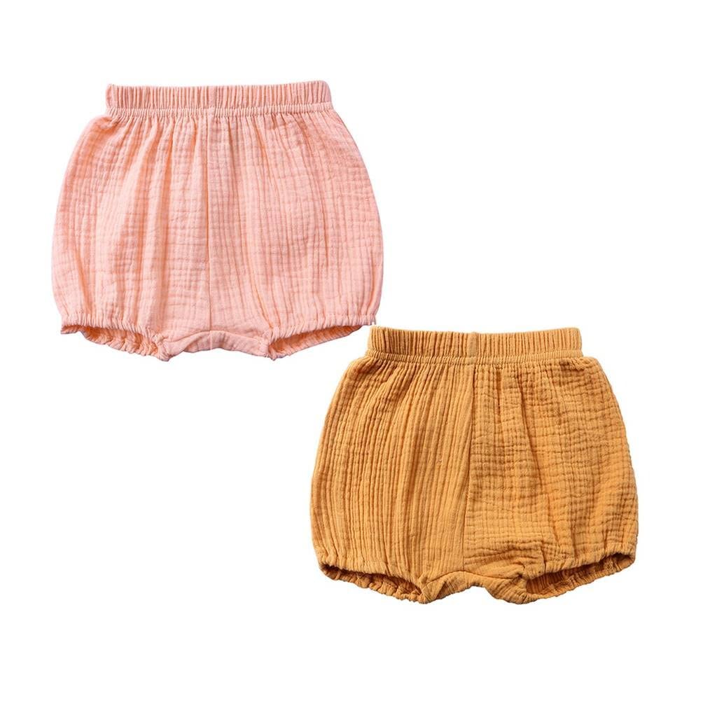 LNICEAR Toddler Baby Girls Boys Shorts Cotton Linen Blend Solid Color Bloomers Loose Harem Shorts 2pcs-Yellow,Pink 3-4 Years