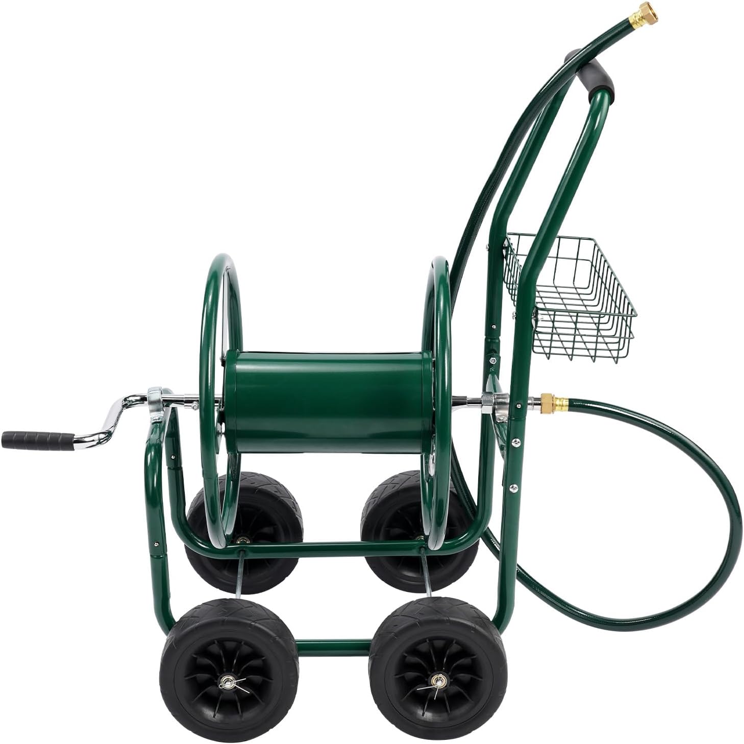 Hose Reel Cart, Hold Up to 250 ft Hose, Garden Water Hose Carts Mobile Tools with 4 Wheels, Heavy Duty Powder-coated Steel Outdoor Planting with Storage Basket, for Garden Yard Lawn(Green)