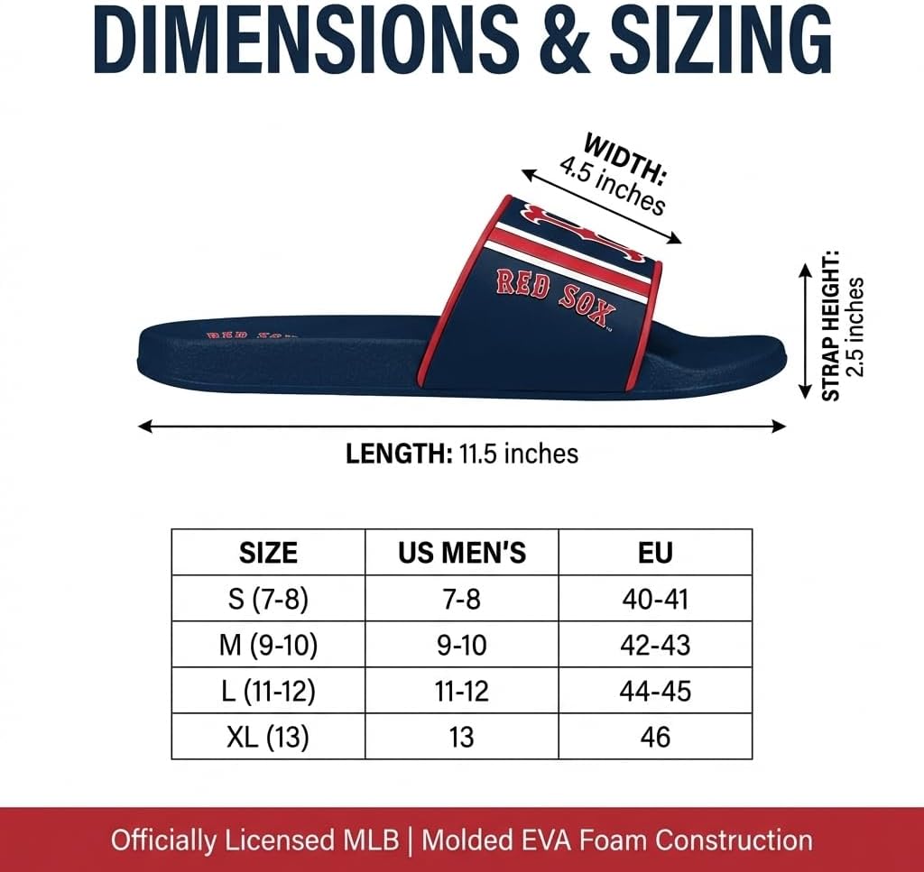 FOCO Boston Red Sox Slides for Men MLB Molded EVA Foam Sandals | Water Resistant, Officially Licensed