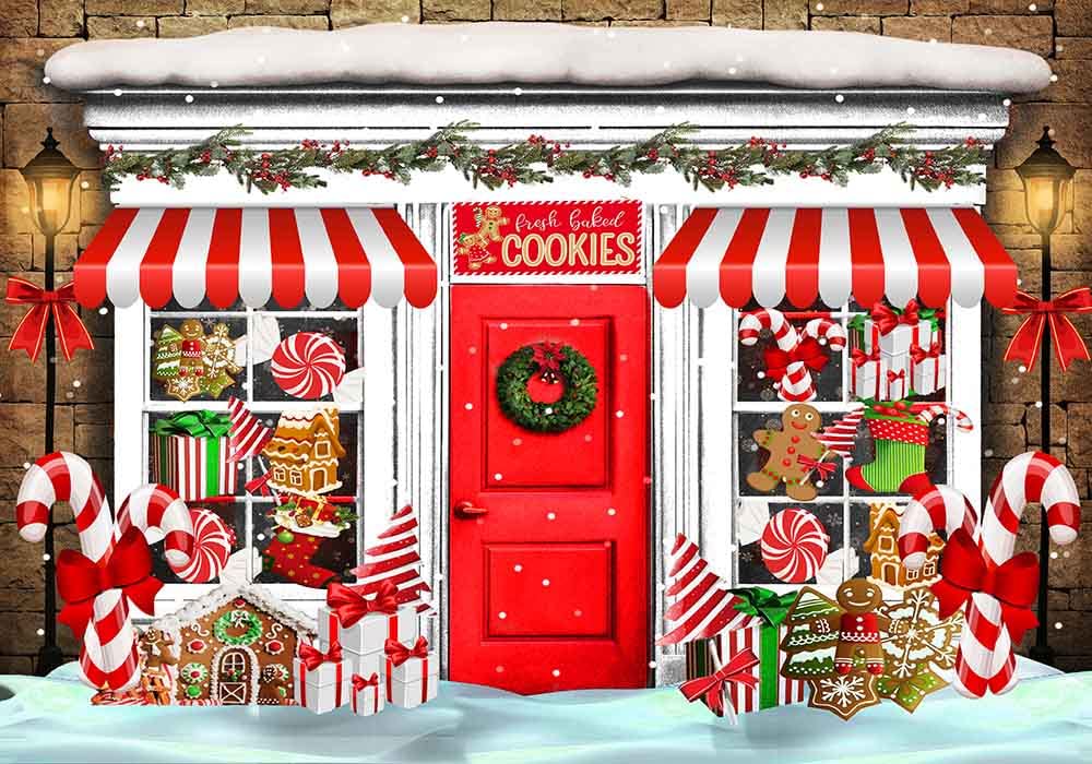 Wofawofa Christmas Shop Backdrop for Photography 5X3FT Bakeshop Backdrops Gingerbread House Candy Cane Snow Xmas Background for Kids Merry Christmas