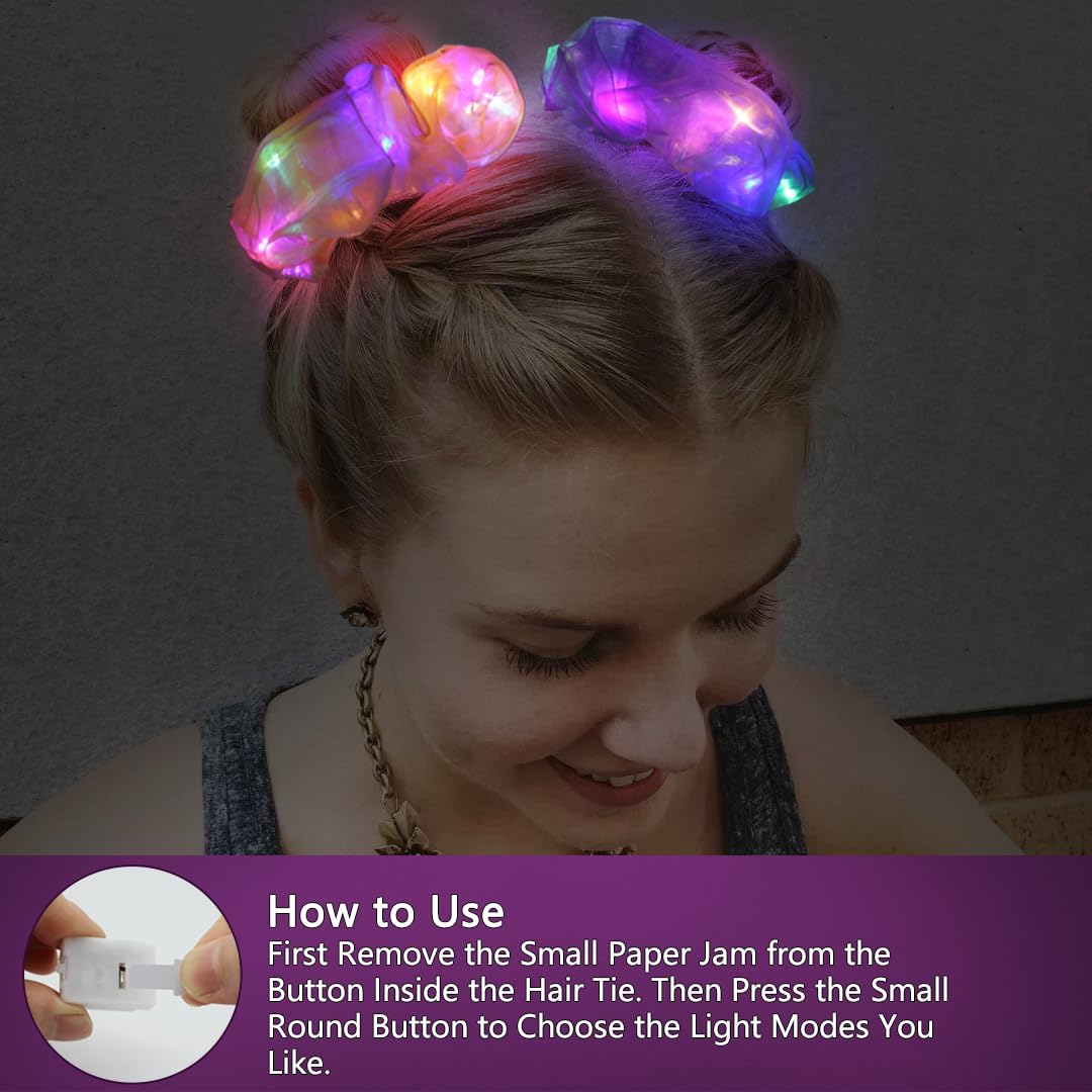40 coleteros LED, coleteros iluminados para el cabello, lazos para el cabello que brillan en la oscuridad con 3 modos de luz, accesorios para el cabello de neón para mujeres y niñas, bandas de pelo