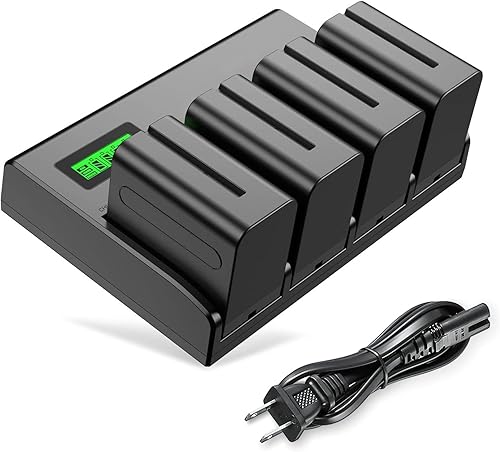 Binval Paquete de 4 baterías NP-F970 de 8900 mAh y cargador de 4 canales compatibles con Sony NP F970, F960, F950, F930, F770, F570, F550, F530,
