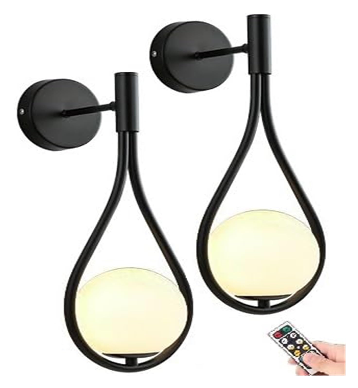 XANAYXWJ Applique da Parete minimaliste e contemporanee, Globo in Vetro, Alimentato a Batteria, Set da 2, luci Ricaricabili Tramite USB Senza Cablaggio, Dispositivo remoto Senza Fili, Decorazioni per