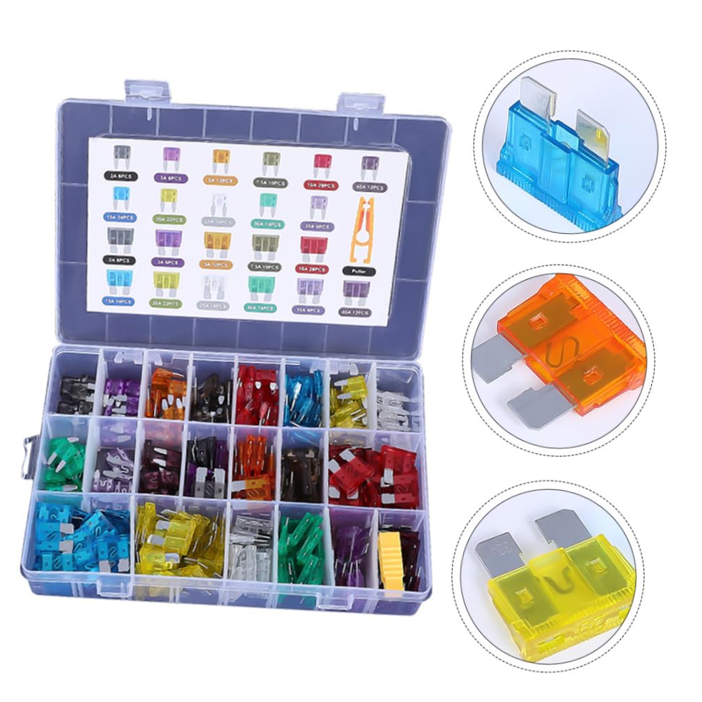 Kit Assortito Fusibili Auto Basso Profilo 300pezzi in Lega di Zinco e PC con Estrattore per Auto e Veicoli