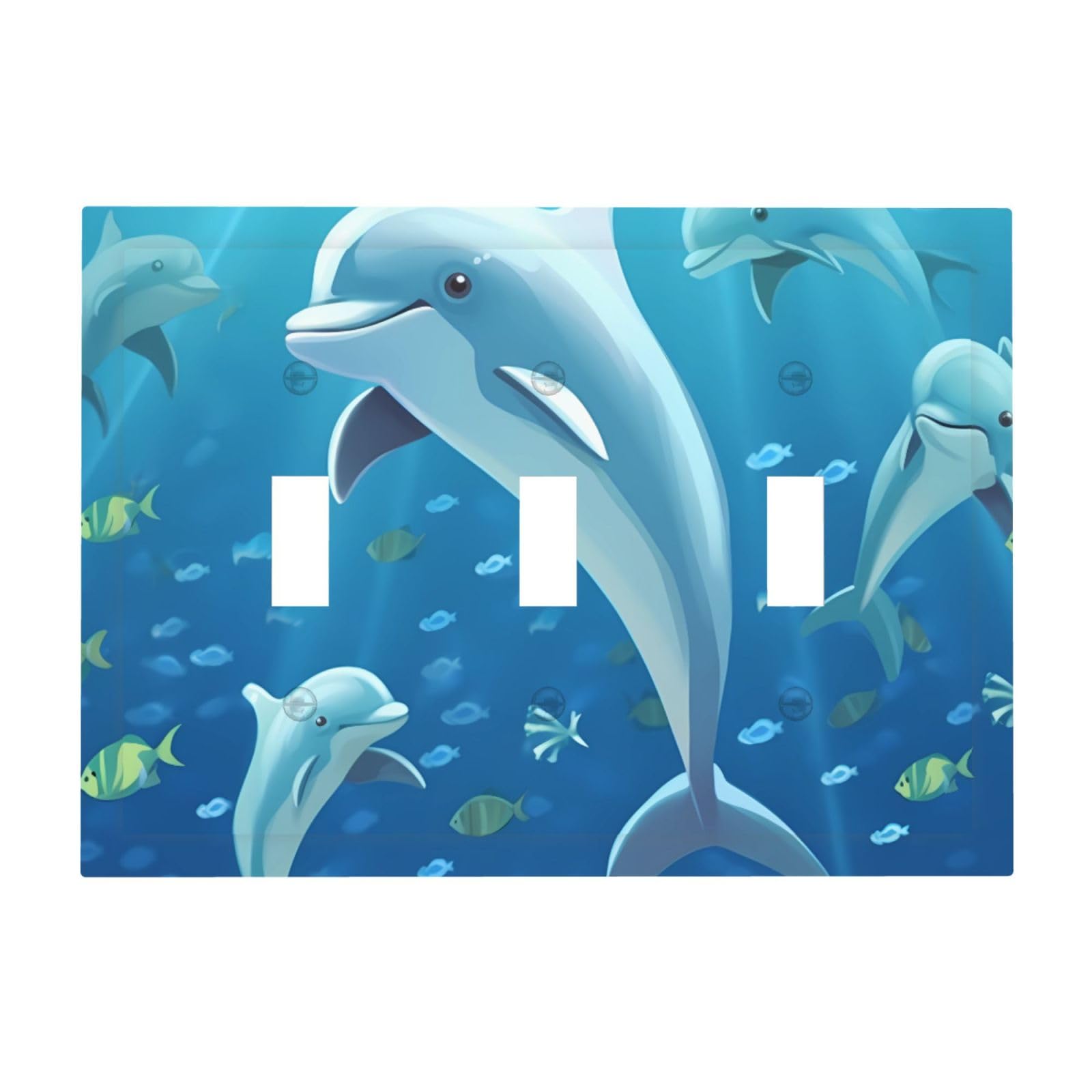 Kloph Dolphin Decorator Light Switch Covers Wall Plate 3-Gang Mid Size 6.7" X 4.8" Triple Toggle Switch Wallplate Decorative 3 Gang Wall Switch Plate Covers Polycarbonate Thermoplastic