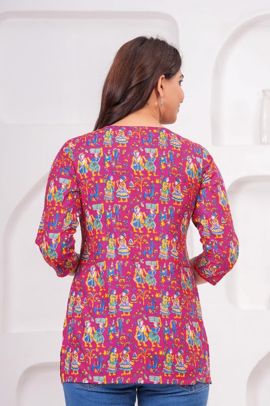 Image of SIROTA Rayon Short Top for Women | Tunic for Jeans | Western Short Kurti | Stylish Straight Ladies Kurta | Ethnic Kurta for Girls