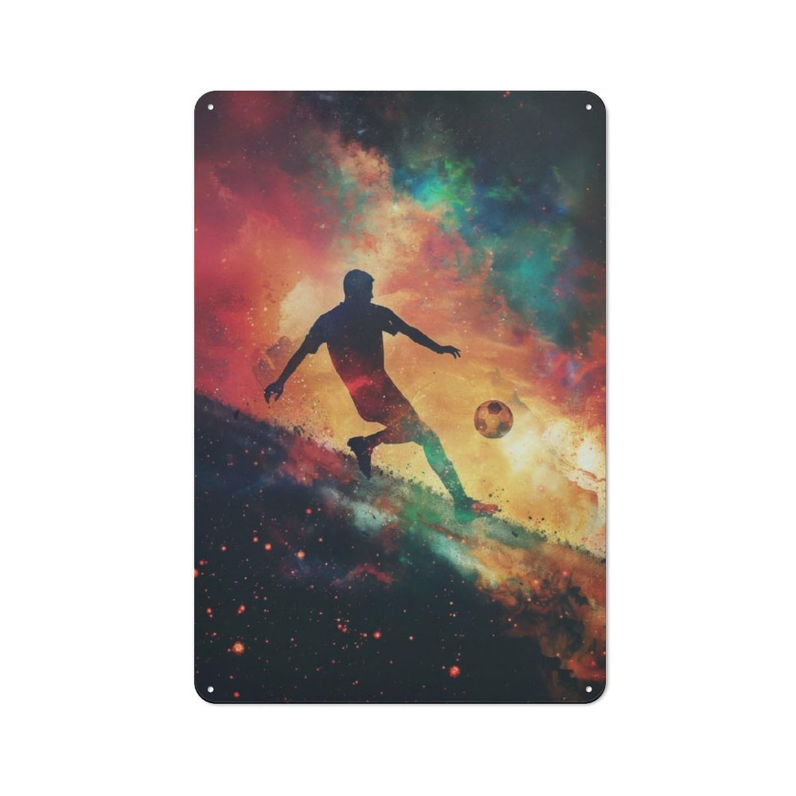 Football Galaxy Silhouette Rustic Metal Sign 30x20cm, Country Vintage Country Wall Plaque for Cottage, Kitchen, Hallway Or Breakfast Nook