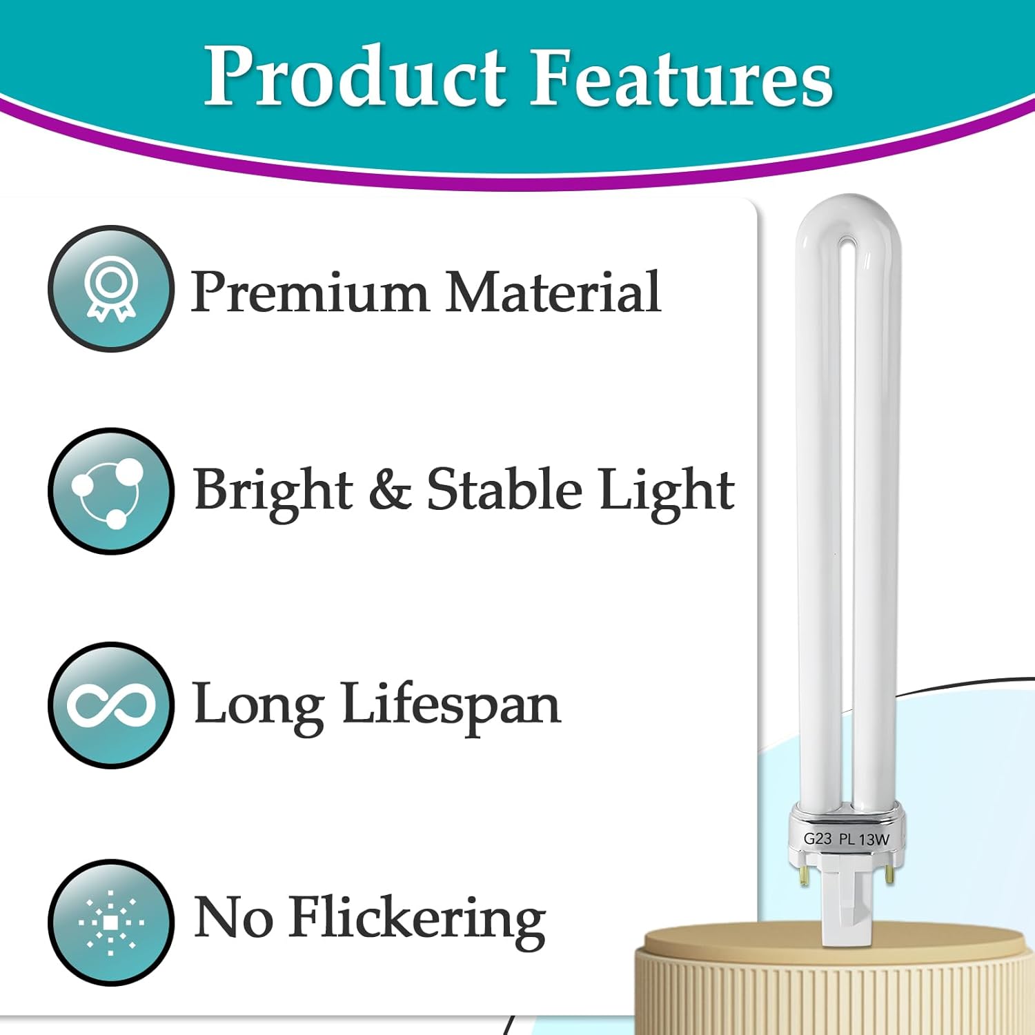 4 PCS PL13-E-FFP 13W Type E Fluorescent Light Bulb Compatible with OttLite T1333E, Neutral White CFL Twin Tube Plugin Light Bulbs, G23 Base