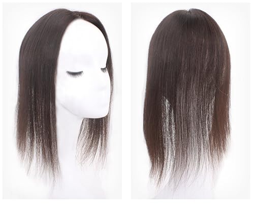 Miniatura 2 de 2 x 3 pulgadas, mono, lacio, cabello humano virgen con clip, pieza de pelo para mujer (6 pulgadas, marrón oscuro)