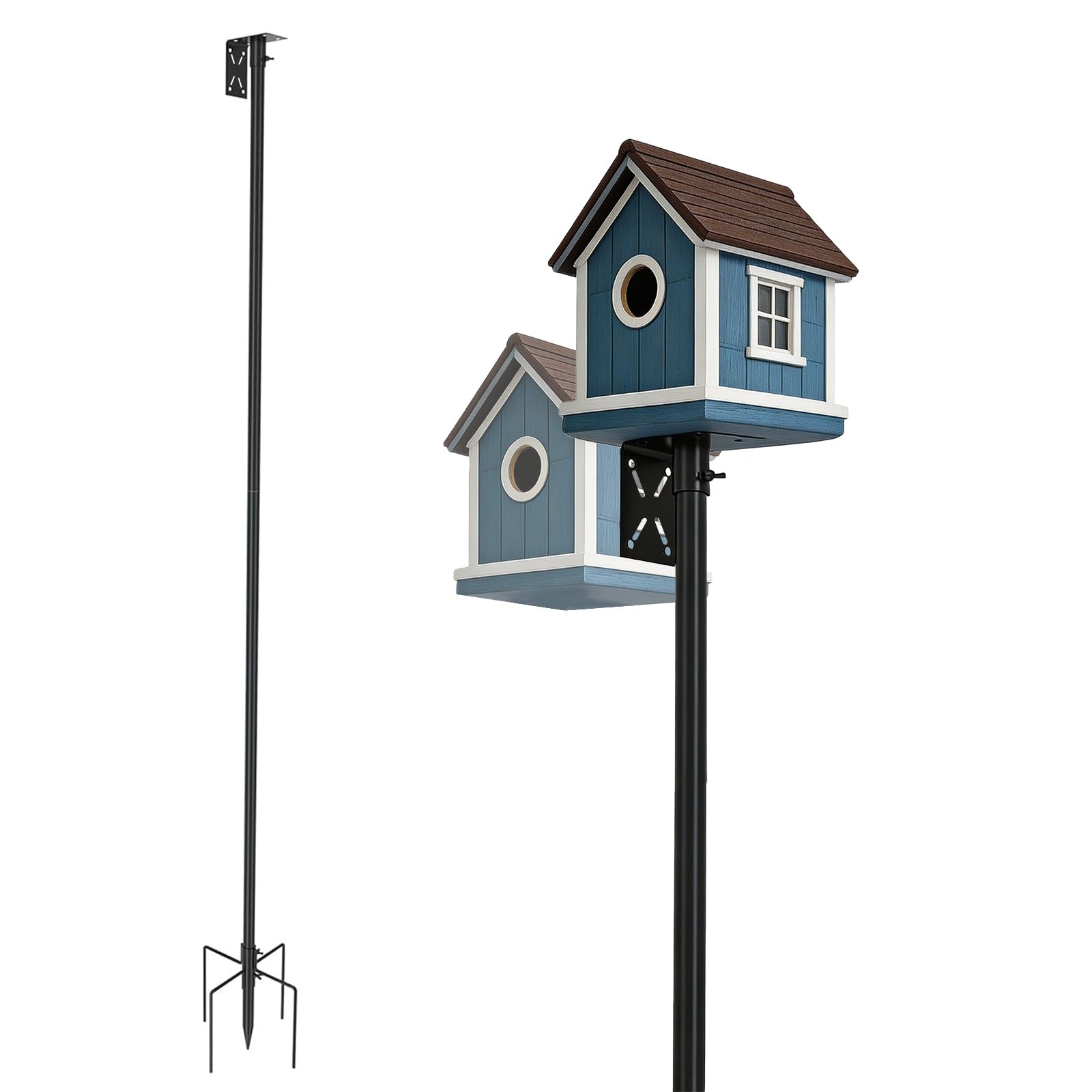 Vogelhaus Ständer Metall, 193 cm Höhenverstellbar Vogelhausständer, Ständer für Vogelhaus mit 5 Zinken für Draußen, Vogelhäuschen-Halterung für Garten, Balkon, Außenbereich und Hof, Schwarz (193cm)
