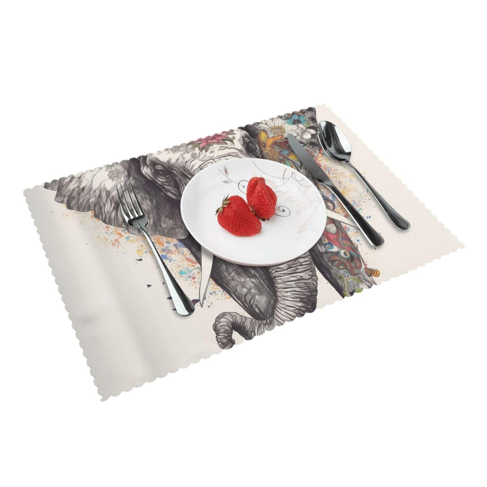 Elephant Printed Placemat Heat Resistant Place Mats Set of 4 PCS Washable Kitchen Table Mats, 12x18 Inch