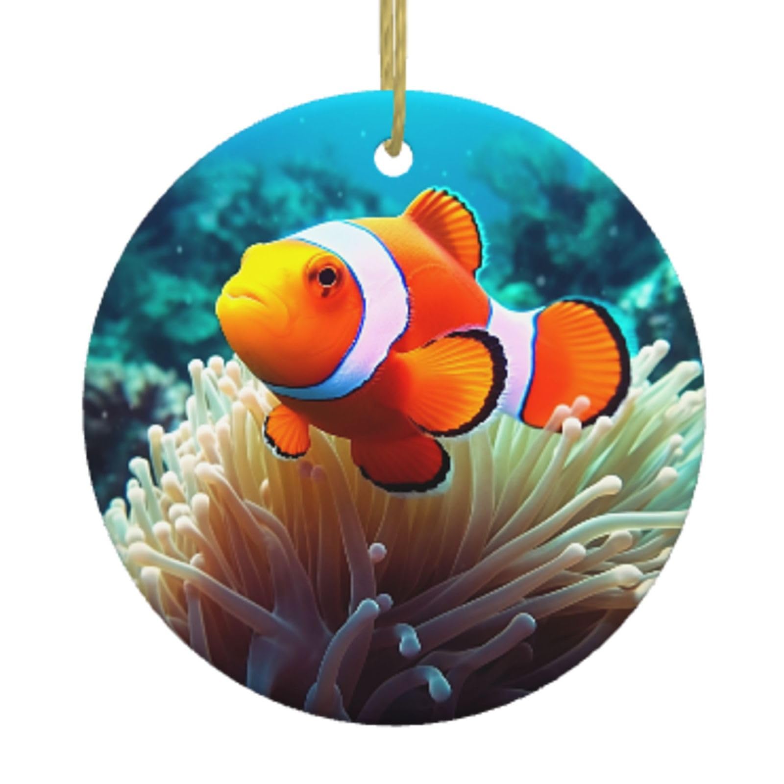Ceramic Christmas Tree Hanging Ornaments with Gold Ropes Christmas Tree Decorations Round Ceramic Clown Fish Pendant Keepsake Decorations for Holiday Xmas Gift Ideas