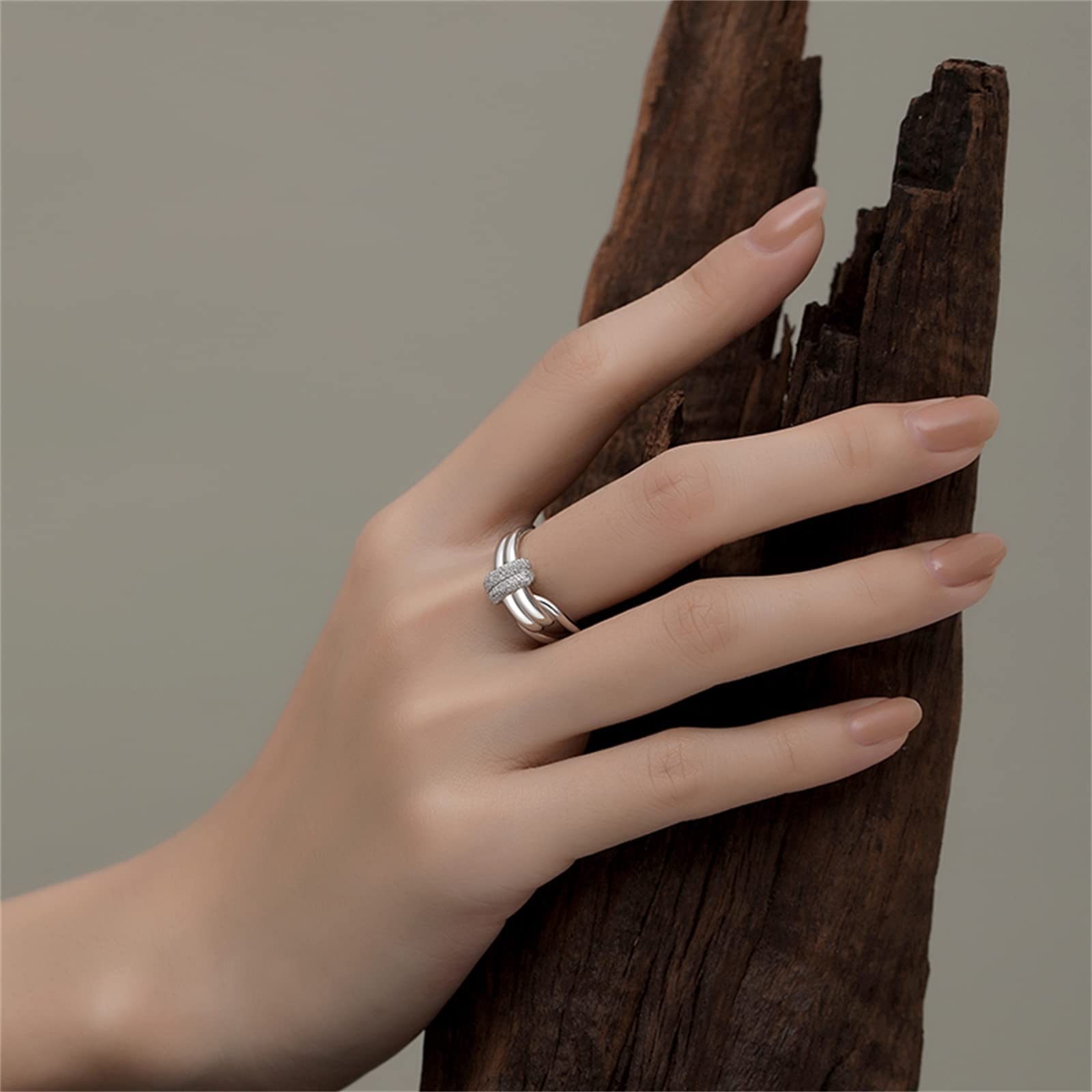 Feng Shui， 925 Sterling dwuwarstwowy Flash diamentowy wiązany pierścionek Retro Eternity węzeł celtycki obrączka regulowane pierścionki biżuteria prezenty dla kobiet