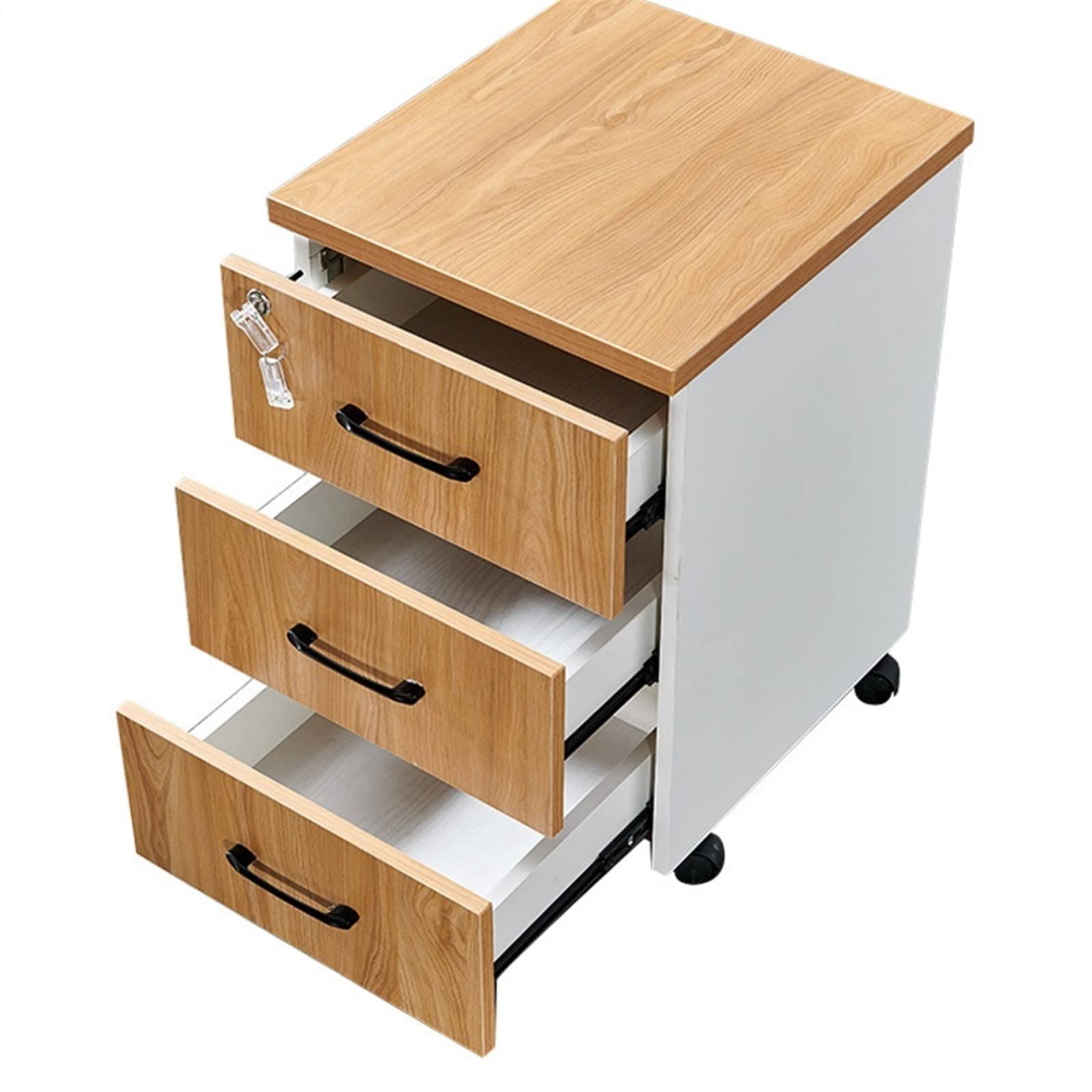 ASerZenith Wooden Vertical Filing Cabinet With Printer Stand Lockable Three Tier Storage Drawer For Office Nization,B