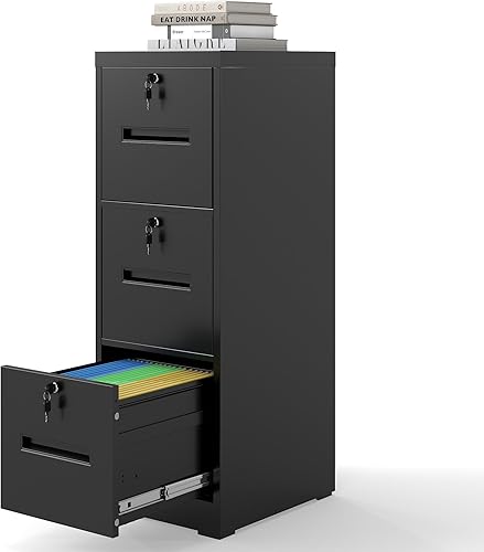 Miniatura 11 de Archivador de 2 cajones con cerradura, archivadores de metal para oficina en casa, gabinete de archivos estrecho vertical con cerradura de acero