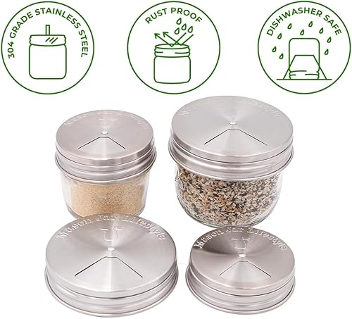 Miniatura 3 de Paquete de 4 tapas para coctelera de especias de acero inoxidable para tarros Mason (boca regular)