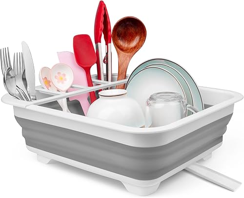 Miniatura 7 de Escurridor de platos plegable portátil para encimera de cocina con escurridor, cesta organizadora de fregadero de cocina, accesorios de caravana,