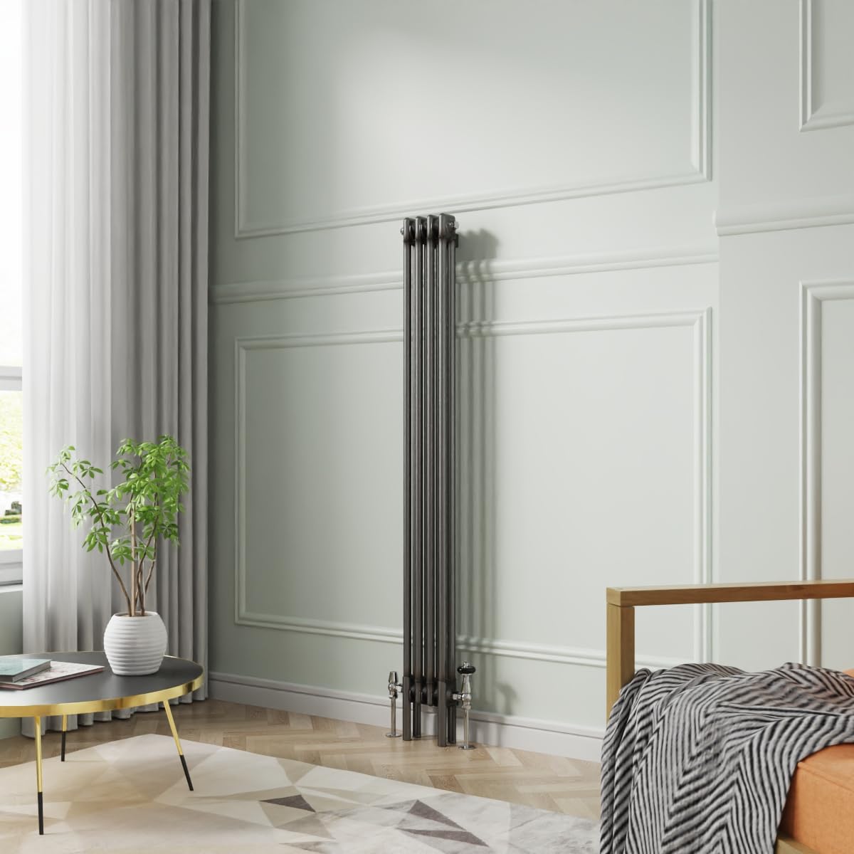 NRG Traditional Vertical Cast Iron Style Radiator Raw Metal Double Column 1500 x 200mm Central Heating Bathroom Designer Radiators Rad