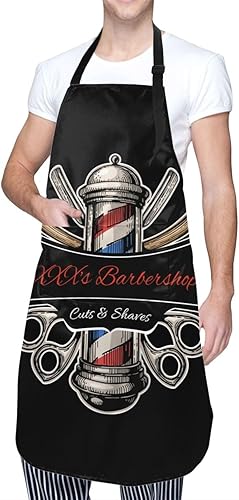 Miniatura 8 de MLIANCEN Delantal de barbería personalizado para hombres y mujeres, delantal de barbería con texto personalizado con bolsillos, delantal ajustable