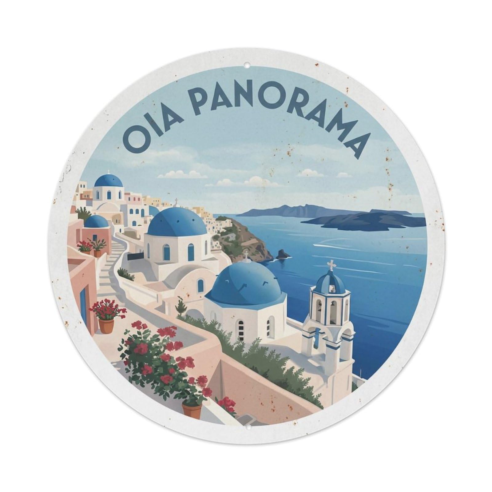 Vintage Travel Oia Santorini Panorama Metal Tin Sign