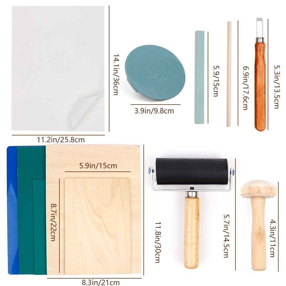 Lino-Schneid und Druckset, Blockdruck Starter Kit, mit Stempelblock, Bildhauerwerkzeugen, Pauspapieren und Mischblock