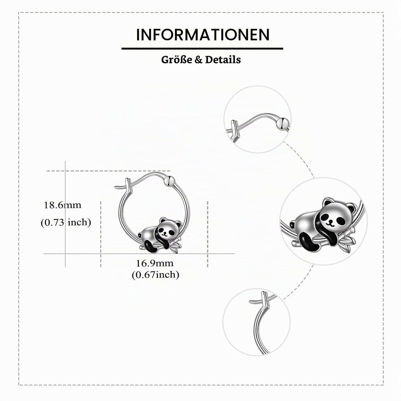 Panda Ohrringe Sterling Silber Panda Bambus Reifen Ohrringe für Frauen und Mädchen Schmuck Geschenke