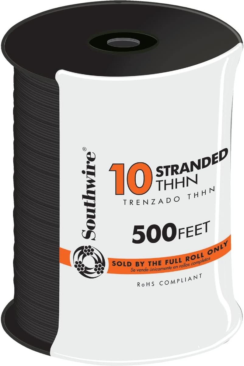 Southwire Building Wire Stranded Copper 10 Ga, 1 Conductor 30 Amp 600 V 90 Deg C 500 ' Black