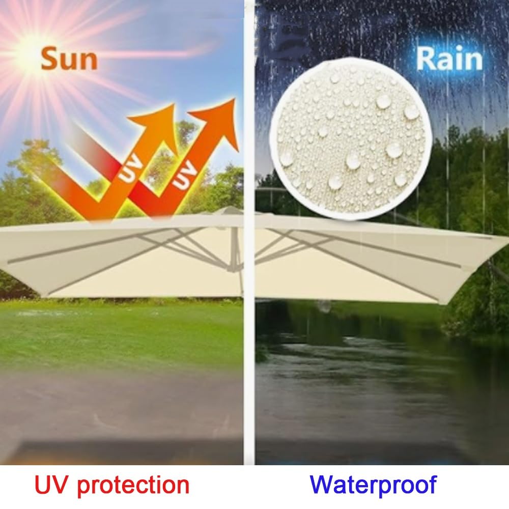 2.5×2.5m 3×3 Housse De Rechange pour Parasol Déporté Toile De Rechange pour Parasol Carré Dessus De Parapluie De Rechange 8 Baleines Anti-UV/Étanche(Green,300x300cm(10'x10'))